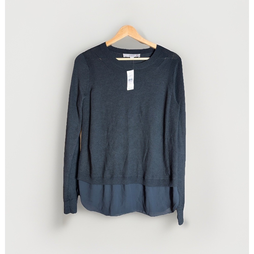Loft By Ann Taylor Layered Light Crewneck Sweater Blouse Size Small NWT Black